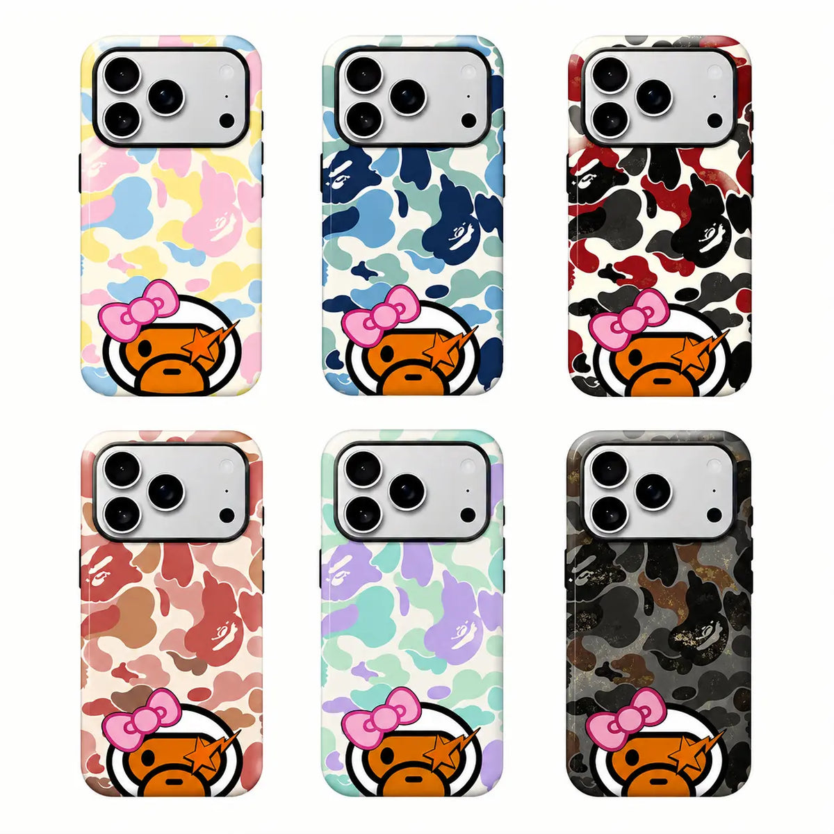 Bape New Color Shockproof Casing for Iphone 12-17 Pro Max, Y2K Streetwear Style, Cellphone & Smartphone Protection